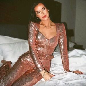 NADINE MERABI Pink Sequin s/m jumpsuit 
Pink Sparkling MARISSA Rose Gold S/M